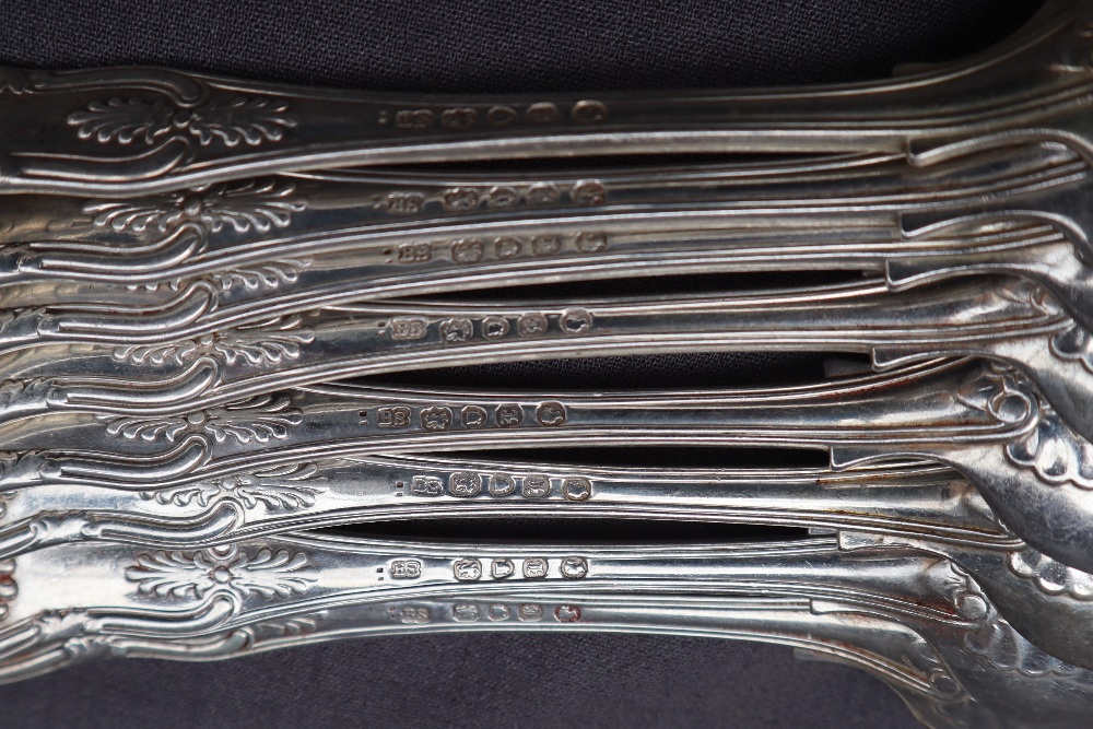A Victorian kings pattern silver part flatware service comprising eight table spoons, - Image 5 of 7
