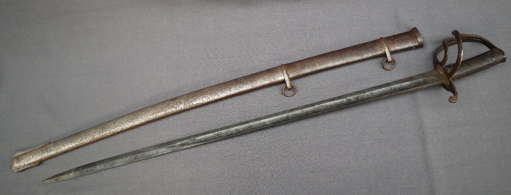 A Victorian Sword, the 87cm single edge fullered steel blade double edged for the last 26cm, - Image 3 of 6