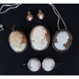 A shell cameo pendant brooch, depicting a maiden in profile in a headdress,