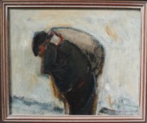 Will Roberts Carrying a sack Oil on canvas Initialled and inscribed verso 24 x 29cm ***Artists