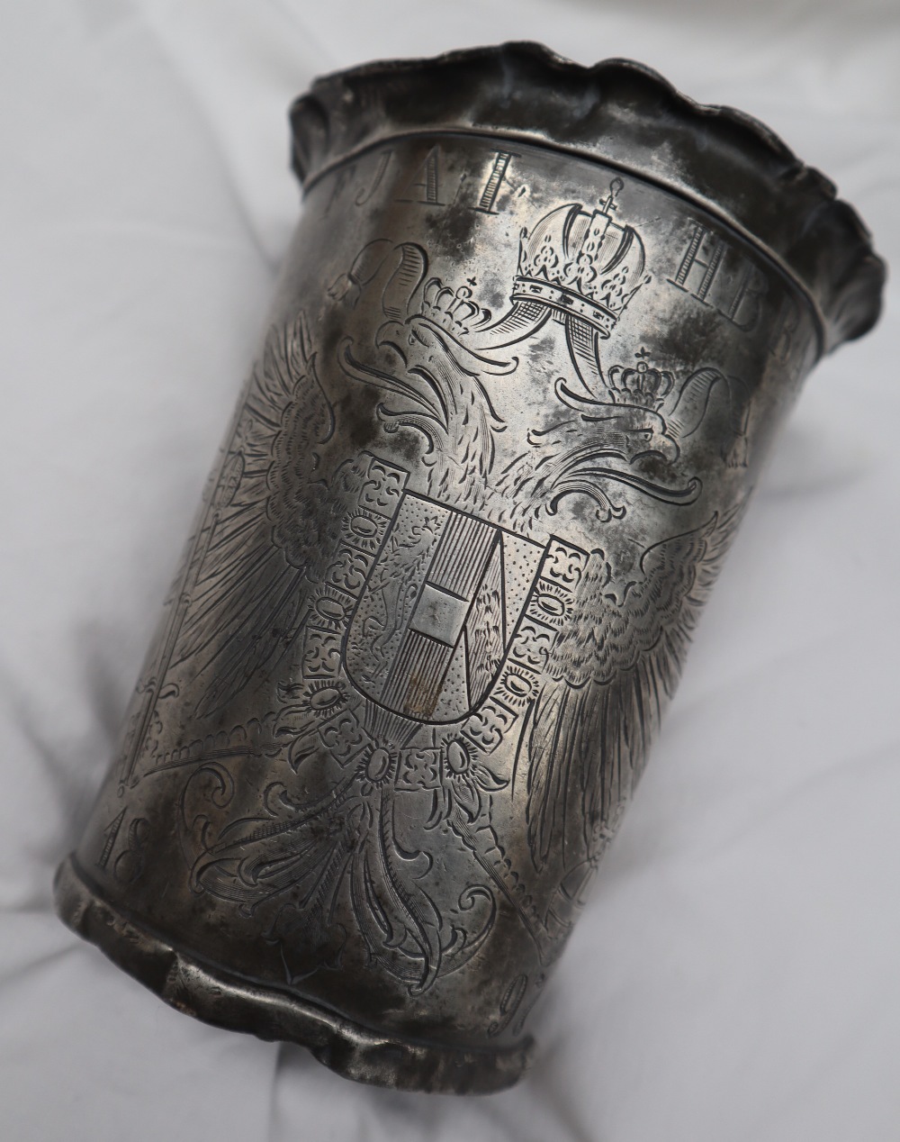 Emperor Francis Joseph I of Austria pewter foot washing beaker, of flared tapering form, - Image 9 of 15