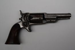 A five shot percussion pocket revolver with a sighted octagonal barrel, No.