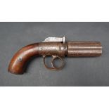A Wallace Wigton six shot self cocking bar hammer percussion pepperbox revolver, 21cm overall,
