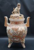 A Japanese Satsuma pottery twin handled pot pourri vase and cover,
