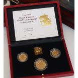 The 1993 United Kingdom gold proof sovereign three coin set, comprising a Double Sovereign,