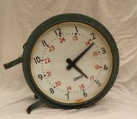 A Gents of Leicester Railway Station double sided electric wall mounted clock,