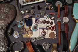 An extensive collection of costume jewellery and coins including cufflinks, wristwatches, necklaces,