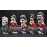 Five John Hughes pottery Groggs including Robert Jones in Welsh Kit and number 9 to the reverse,