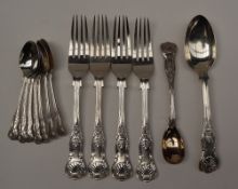 A set of four George V silver Kings pattern dessert forks, Sheffield, 1911, Atkins Brothers,