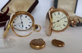 An 18ct yellow gold half hunter pocket watch with an enamel dial with Roman numerals and a seconds