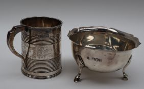 A Victorian silver christening mug, of tapering cylindrical form with line decoration, London, 1841,