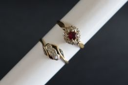 An 18ct gold three stone diamond ring, size L, together with another 18ct gold dress ring, Size N,