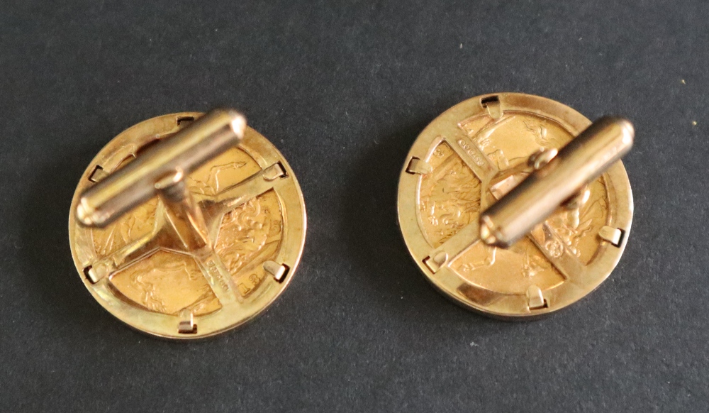 A pair of George V gold sovereigns dated 1913, mounted in 9ct gold slip mounts at cufflinks, - Image 3 of 3