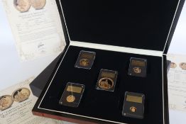 A 2017 Strength and Shield five gold coin set, comprising a Double Sovereign, Sovereign,