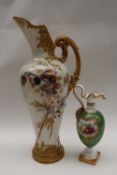 A Royal Worcester porcelain ewer painted with thistles and daisies, pattern number 1587,