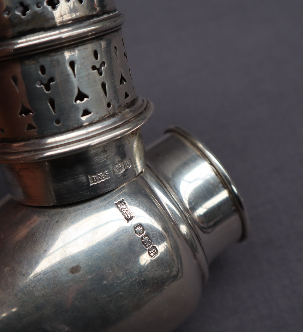 A George V silver sugar caster with a turned domed cover above a baluster body on a spreading foot, - Image 3 of 3
