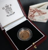 An Elizabeth II gold proof sovereigns, dated 1999,