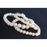 A pearl necklace with eighty three graduated pearls to a silver clasp,