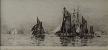 William Lionel Wyllie Sailing boats An Etching Signed in pencil to the margin 13 x 29cm