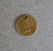 A 19th Century American gold Indian Princess one Dollar 1856 gold coin,