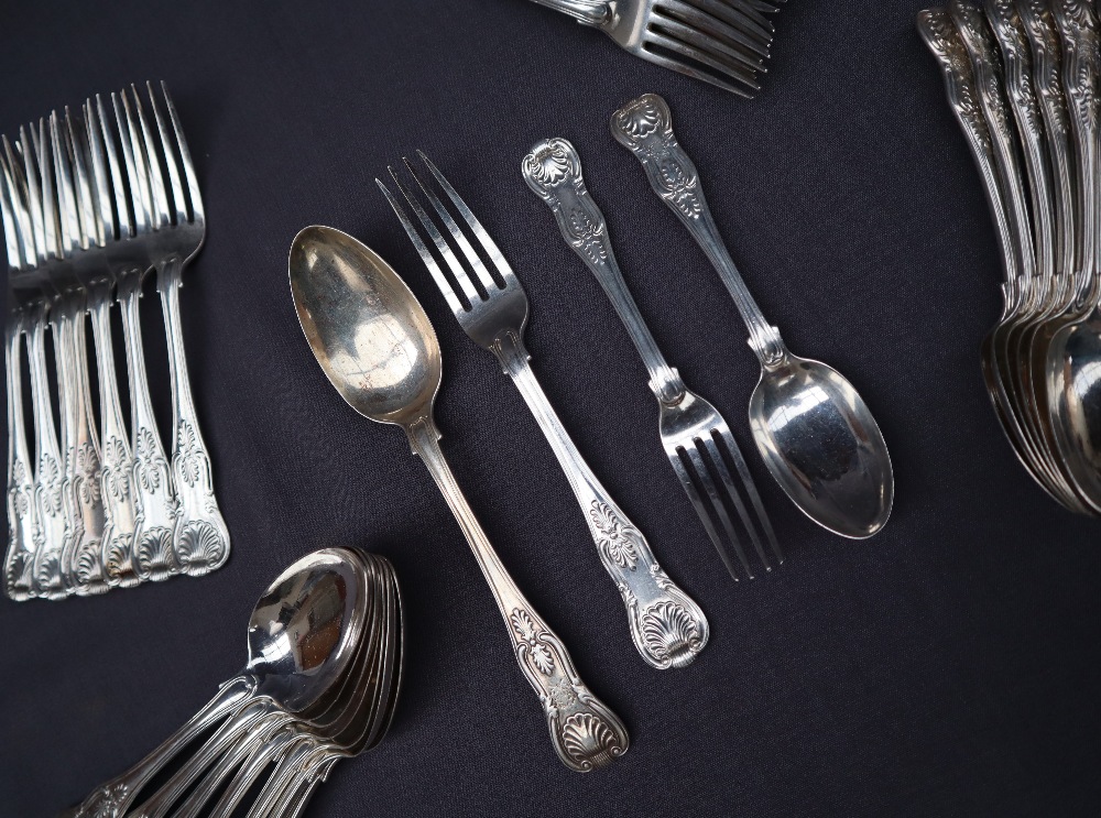 A Victorian kings pattern silver part flatware service comprising eight table spoons, - Image 2 of 7