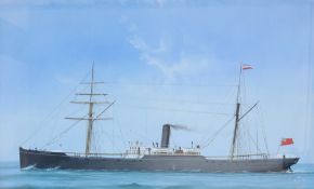 20th century British School Germania A steamer at sea Watercolour 38 x 63cm