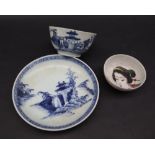 A Chinese porcelain Nanking cargo tea bowl and saucer decorated with a landscape scene, Lot No.