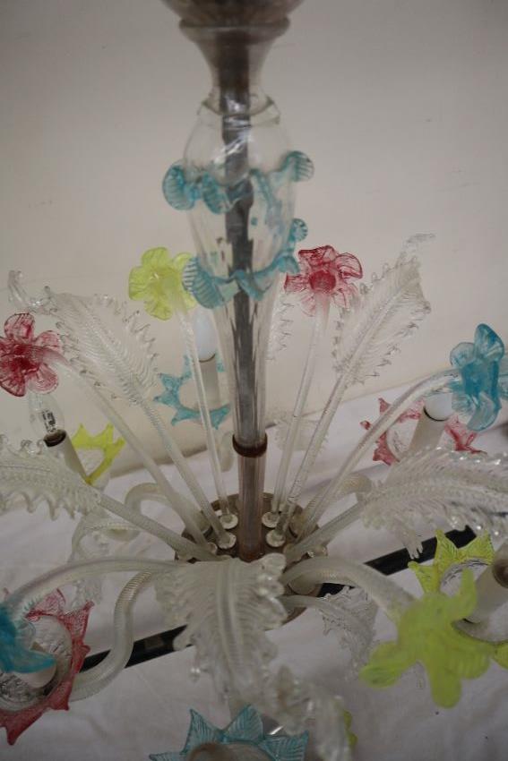 A Murano glass six branch chandelier with daffodil type flower heads and glass leaves radiating, - Image 5 of 7