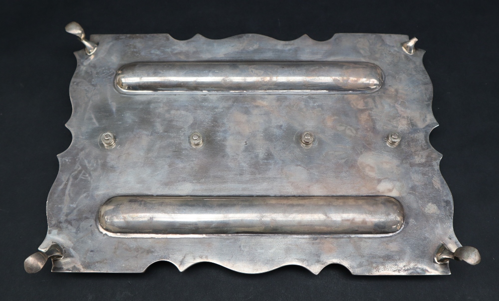 A George V silver desk standish, of rectangular form with a shaped border on four legs, - Image 6 of 6