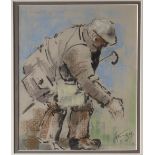 Andrew Douglas Forbes A farmer bending forward Charcoal and pastels Signed 26 x 21.