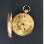 An 18ct yellow gold fob watch, the gilt dial with Roman numerals,