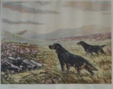 Reuben Ward Binks "Steady" Gordon Setters on moorland A coloured engraving Signed in pencil to the