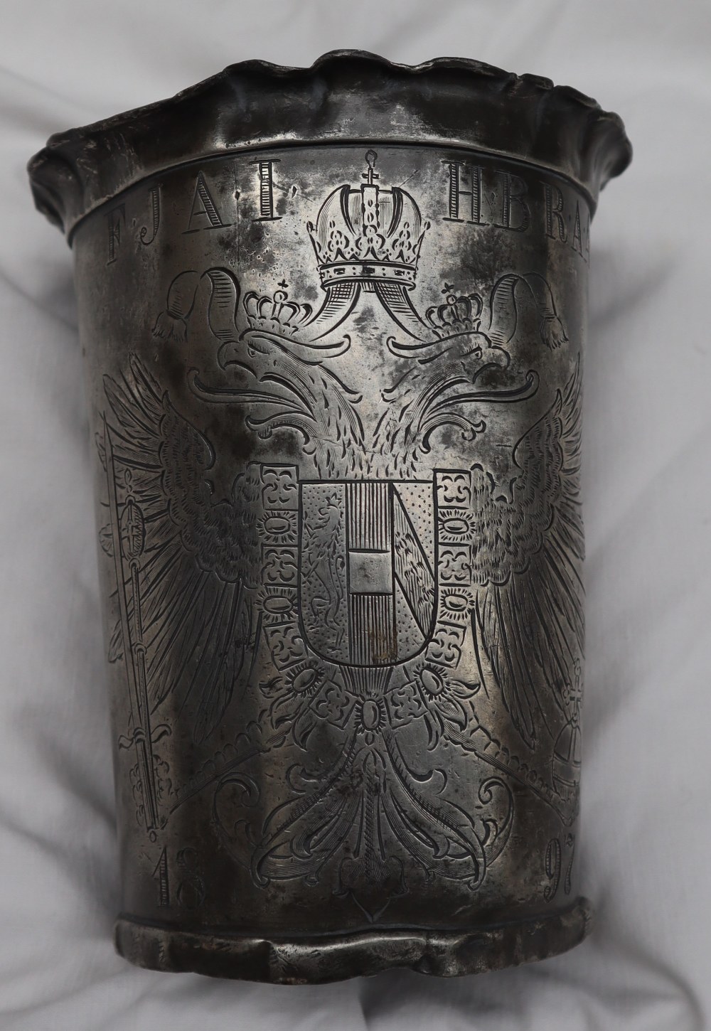 Emperor Francis Joseph I of Austria pewter foot washing beaker, of flared tapering form, - Image 14 of 15