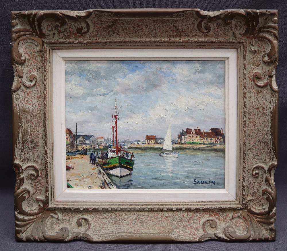 Saulin Deauville - Entree Du Port Oil on canvas Signed 21 x 25. - Image 2 of 5
