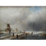 Charles Henri Joseph Leickert Skating on the river Oil on board Signed MacConnal-Mason & Son label