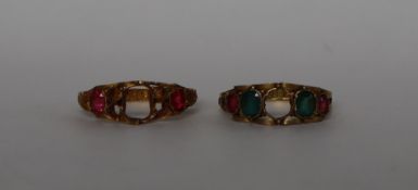 Two 12ct yellow gold paste set rings, approximately 1.