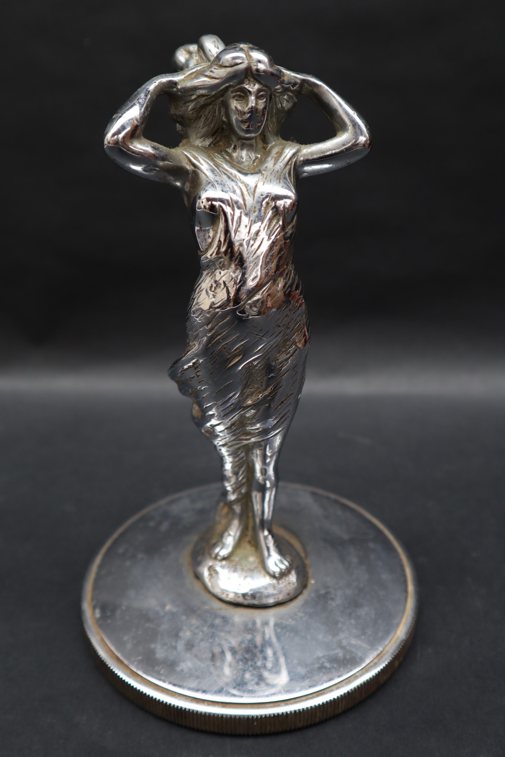A chrome car / truck mascot of a maiden with flowing hair and arms raised, - Image 4 of 6