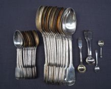 A set of twelve Victorian silver fiddle and thread pattern table spoons, London, 1840,