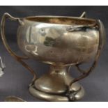 An Art Nouveau inspired three handled pedestal bowl, Birmingham, 1911,