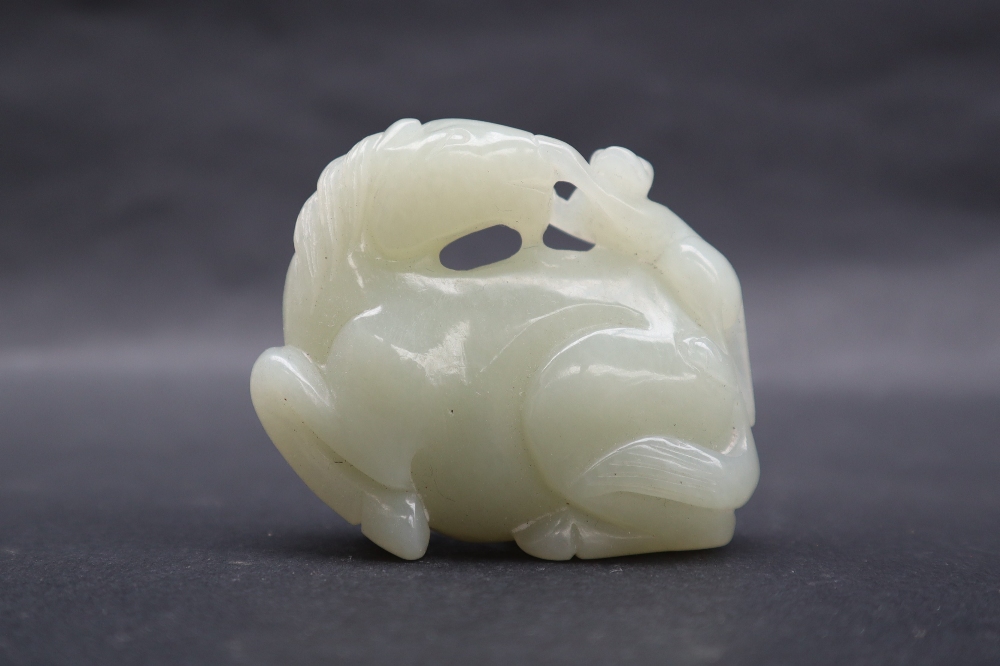 A Chinese "jade" hardstone carving of a horse with a monkey on its back, - Image 2 of 8