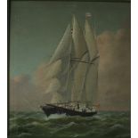 Leonard J Pearce A ship in full sail with figures Oil on board 37.5 x 33.