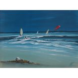 Nick John Rees Broken nets and surf, Trebuerden, Brittany Oil on board Initialled,