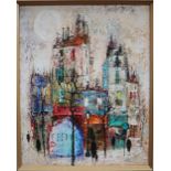 Maurille Prevost A Parisien street scene Oil on canvas Signed and label verso 24.5 x 19.