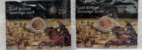 The Royal Mint - Two 2008 Gold Bullion Sovereigns,
