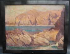 Christopher Williams (1873-1934) A beach scene with Rocky outcrops Oil on board Signed 29 x 39cm