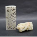 A Chinese "jade" hardstone panel with pierced decoration depicting deer and leaves, 7.