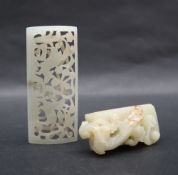 A Chinese "jade" hardstone panel with pierced decoration depicting deer and leaves, 7.