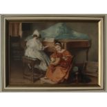 Marie Seymour Lucas Music practice Two young girls playing a piano and a lute Watercolour Signed 24