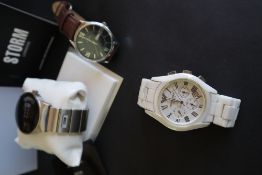 An Emporio Armani ceramica chronograph wristwatch in white, reference AR1403,