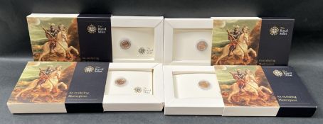 The Royal Mint - An Enduring Masterpiece - Four 2009 UK Quarter Sovereign Gold Bullion coins,
